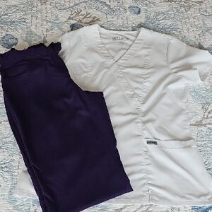 Grey's Anatomy White and Purple Scrub Set
